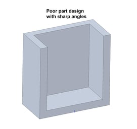 poor part design drawing example of a part with sharp angles and edges